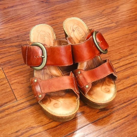 BORN Y2k Fat Strap Chunky Heel Slip On Leather Sandal - Picture 1 of 7